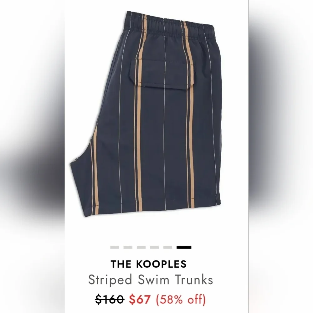 The Kooples Navy Blue & Gold Swim Trunks W/ Stripes & Zip-Up Pockets